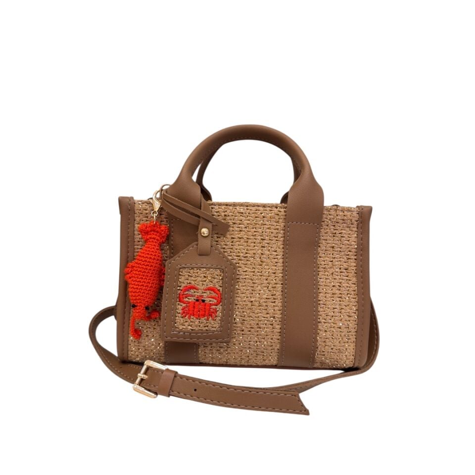 CITY BAG MINI HASIR-GLİTTER TABA