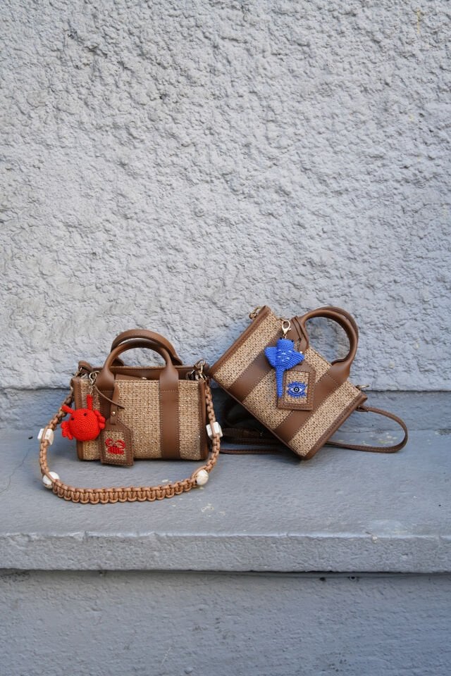 CITY BAG MINI HASIR-GLİTTER TABA-EVİL EYE