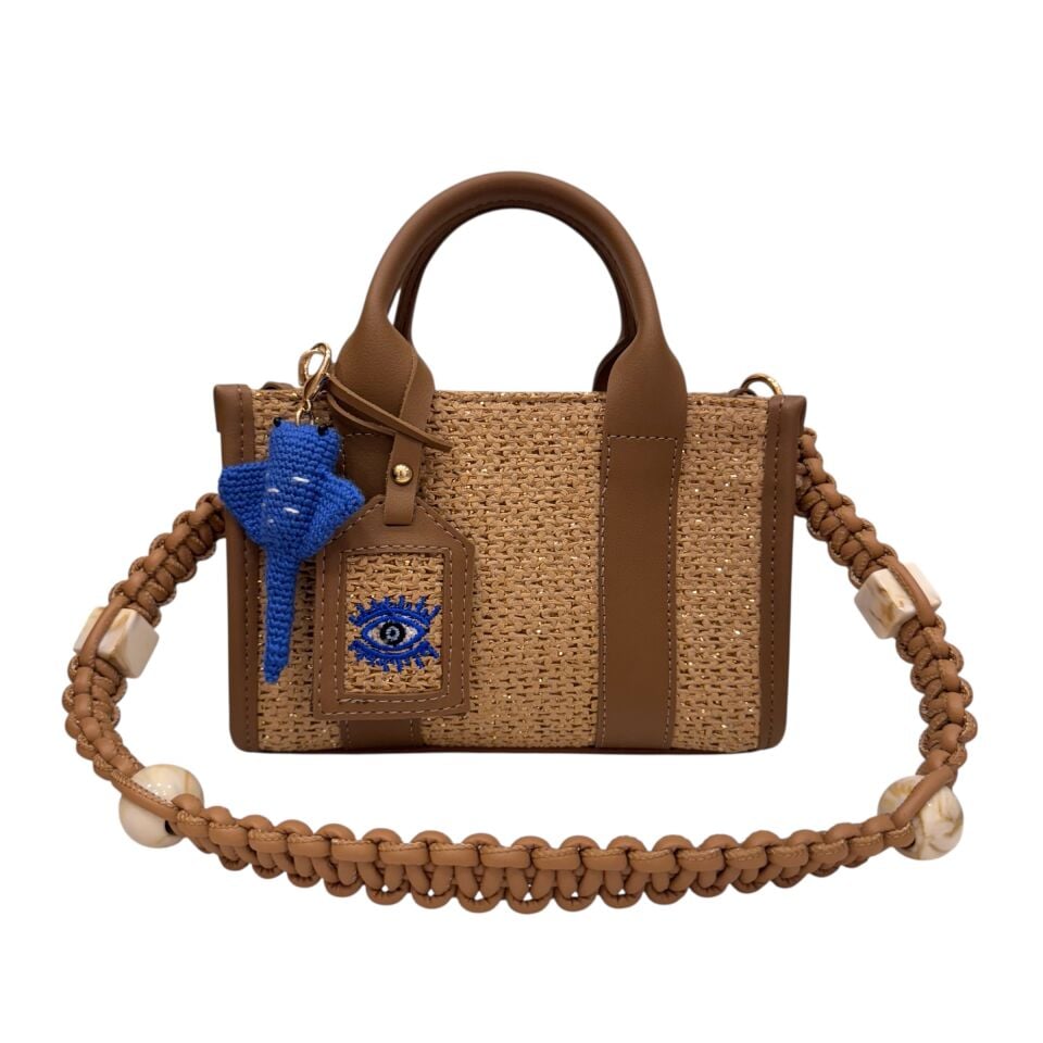 CITY BAG MINI HASIR-GLİTTER TABA-EVİL EYE